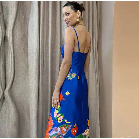 Summer Sexy Painted Sleeveless High Waist Strap Slip Robe Dress CODE: KAR2295
