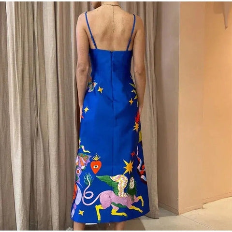 Summer Sexy Painted Sleeveless High Waist Strap Slip Robe Dress CODE: KAR2295