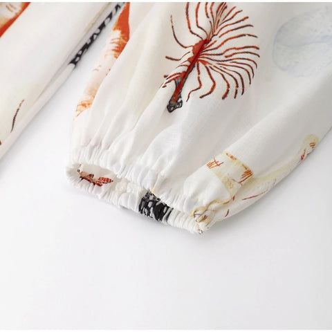 New Shell Printed Belts Long Lantern  Sleeve Single Breasted Stand Collar Dress CODE: KAR2297