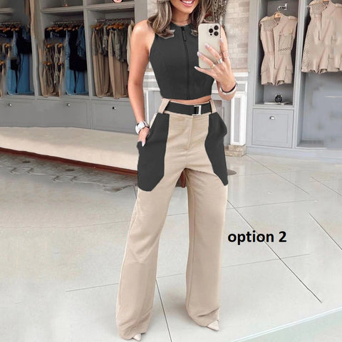 New Arrival Matching Solid Color Top And Pant Two Piece Set CODE: KAR2299