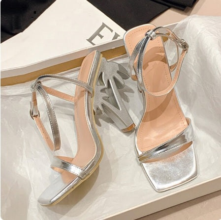 Sexy Summer Square Toe Strange Fretwork Heel Ankle Strap Sandal CODE: KAR2319