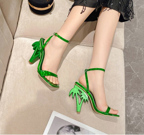 Sexy Summer Square Toe Strange Fretwork Heel Ankle Strap Sandal CODE: KAR2319
