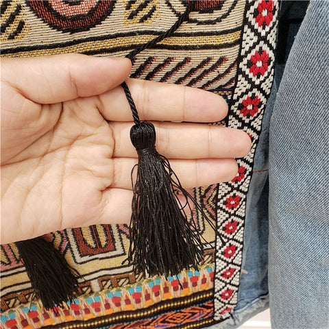 New Embroidery Tassel Frayed Long Sleeve Casual Blue Denim Loose Jacket CODE: KAR2320
