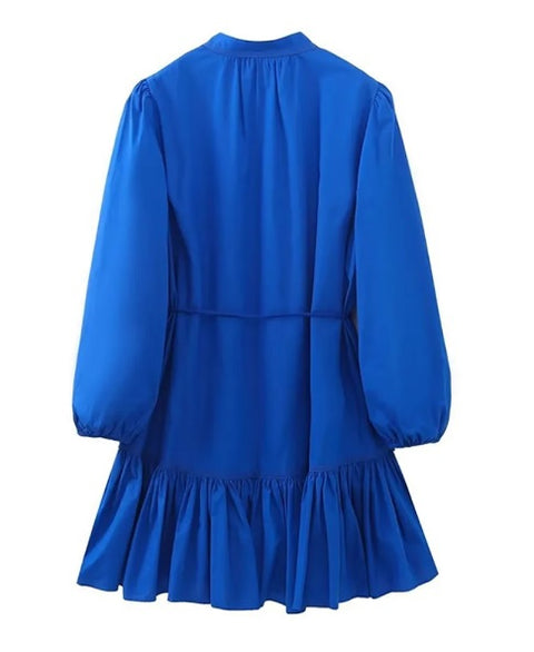 New Lace-up Pleated Lapel Single Breasted Long Sleeve Dress CODE: KAR2322