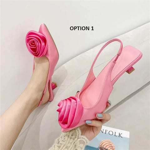 New Fashion rose flower elegant sweet slingback Low heel sandal CODE: KAR2357