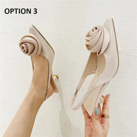 New Fashion rose flower elegant sweet slingback Low heel sandal CODE: KAR2357