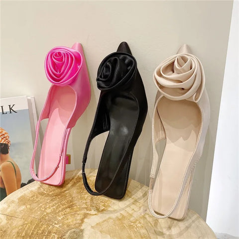 New Fashion rose flower elegant sweet slingback Low heel sandal CODE: KAR2357