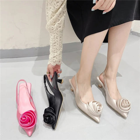 New Fashion rose flower elegant sweet slingback Low heel sandal CODE: KAR2357