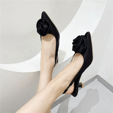 New Fashion rose flower elegant sweet slingback Low heel sandal CODE: KAR2357