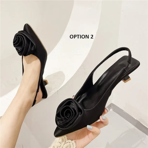 New Fashion rose flower elegant sweet slingback Low heel sandal CODE: KAR2357