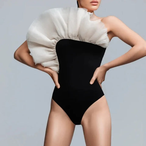 Simple Fashionable and Elegant Cluster Decoration on The Shoulder Swimsuit CODE: KAR2364