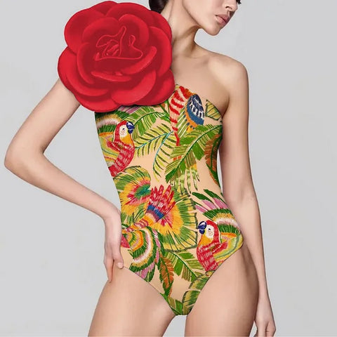 Simple Fashionable and Elegant Cluster Decoration on The Shoulder Swimsuit CODE: KAR2364