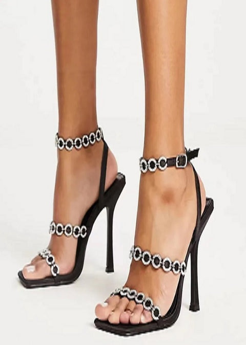 Summer Rivet Crystal Buckle Strap Square Toe High Heel Sandal CODE: KAR2377