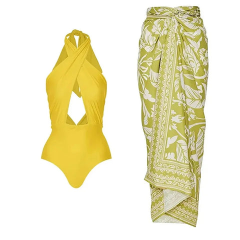 Summer Elegant Backless One Piece Swimsuit & Skirt CODE: KAR2390