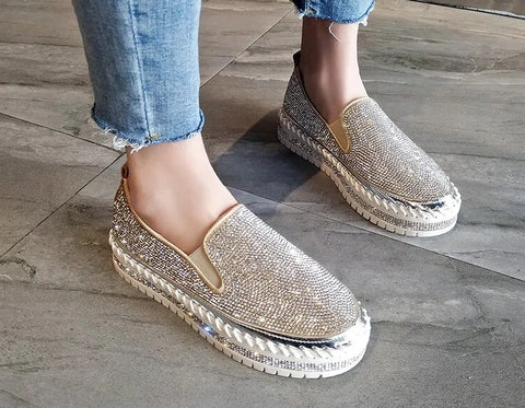 Summer Shallow Casual Bling Rhinestone Round Toe Slip-on Diamonds Shoe CODE: KAR2396