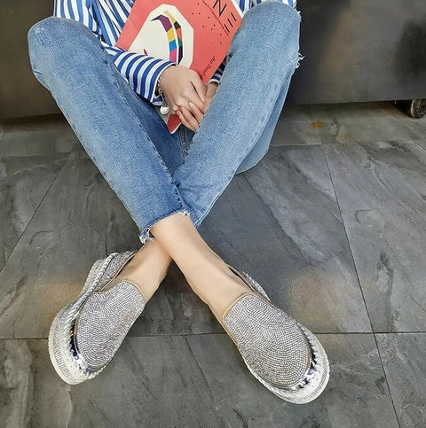 Summer Shallow Casual Bling Rhinestone Round Toe Slip-on Diamonds Shoe CODE: KAR2396