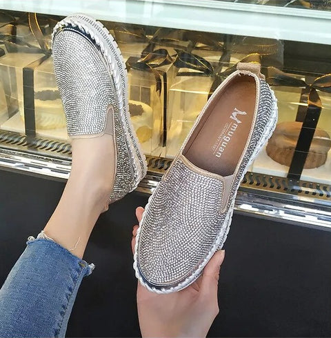 Summer Shallow Casual Bling Rhinestone Round Toe Slip-on Diamonds Shoe CODE: KAR2396