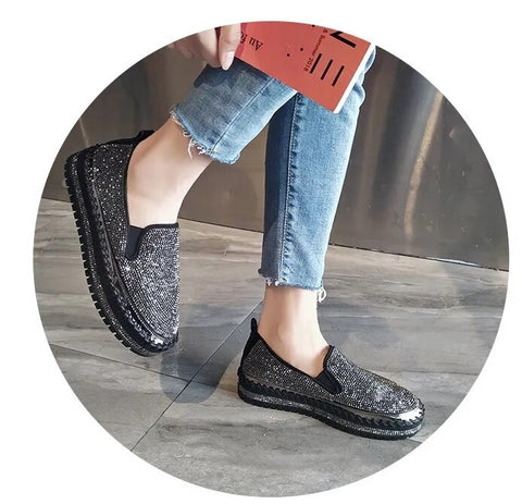Summer Shallow Casual Bling Rhinestone Round Toe Slip-on Diamonds Shoe CODE: KAR2396