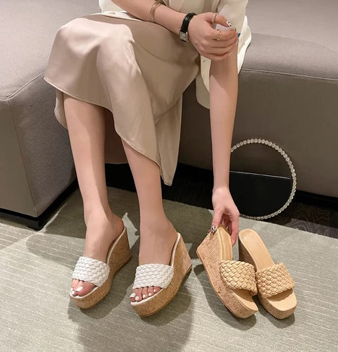 New Sexy Platform Open Toe Wood Grain Wedges Weave High Heel Sandal CODE: KAR2422