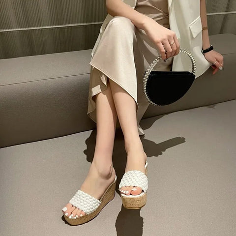 New Sexy Platform Open Toe Wood Grain Wedges Weave High Heel Sandal CODE: KAR2422