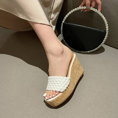 New Sexy Platform Open Toe Wood Grain Wedges Weave High Heel Sandal CODE: KAR2422