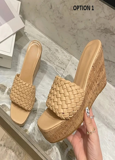 New Sexy Platform Open Toe Wood Grain Wedges Weave High Heel Sandal CODE: KAR2422