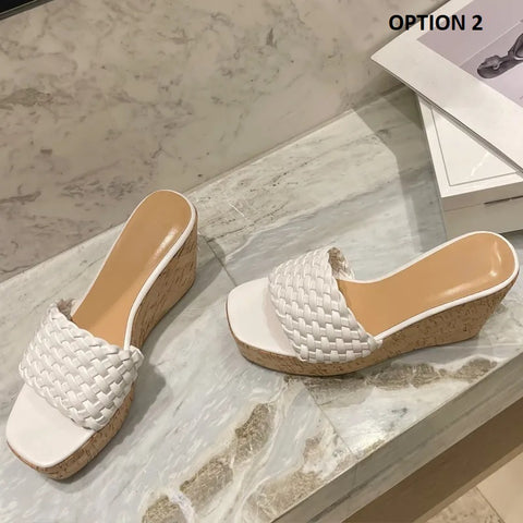 New Sexy Platform Open Toe Wood Grain Wedges Weave High Heel Sandal CODE: KAR2422