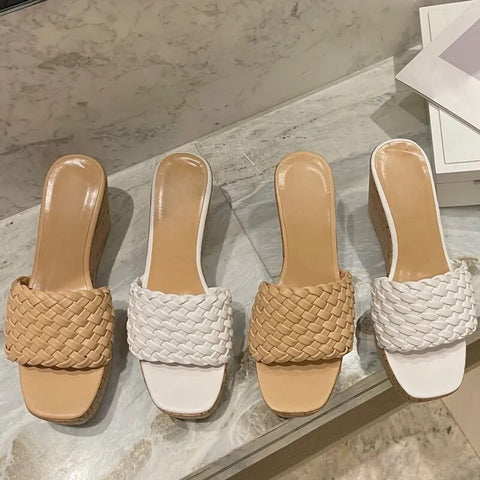 New Sexy Platform Open Toe Wood Grain Wedges Weave High Heel Sandal CODE: KAR2422