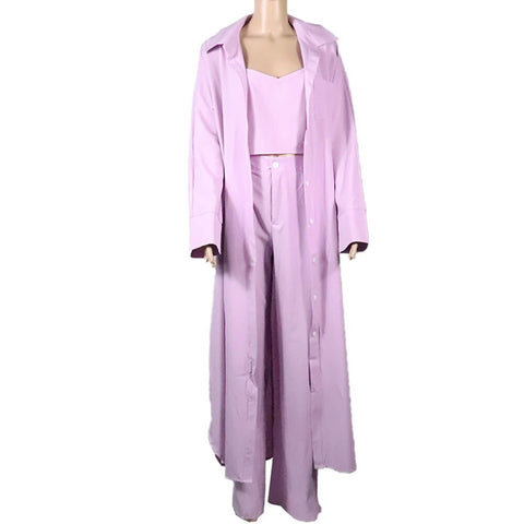 New Autumn Arrival Breasted Long Trench + High Waist Pant + Sleeveless Vest Three Piece Set CODE: KAR2441