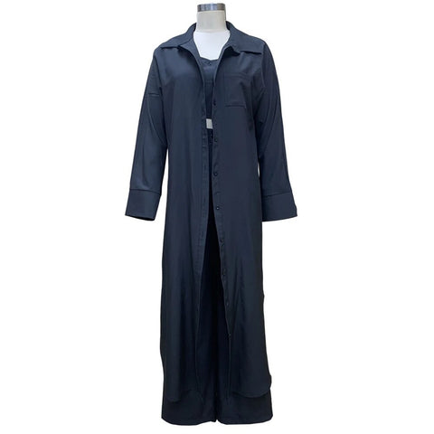 New Autumn Arrival Breasted Long Trench + High Waist Pant + Sleeveless Vest Three Piece Set CODE: KAR2441