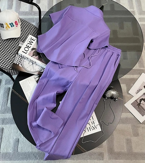 Summer Fashion Casual Short Sleeved Zipper Top + Elastic Waist Trouser Two Piece Set CODE: KAR2449