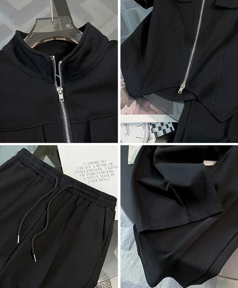 Summer Fashion Casual Short Sleeved Zipper Top + Elastic Waist Trouser Two Piece Set CODE: KAR2449