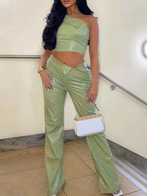New Sexy backless leather fall body Straight pant Set CODE: KAR2485