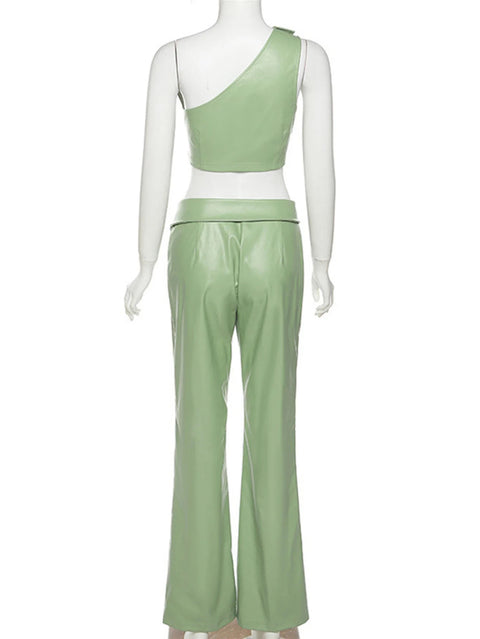 New Sexy backless leather fall body Straight pant Set CODE: KAR2485