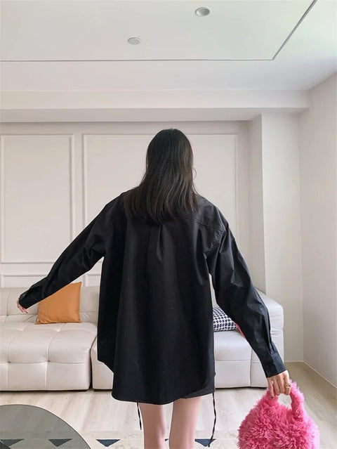 New Contrast Color Lapel Long Sleeves Single Breasted Shirt CODE: KAR2486