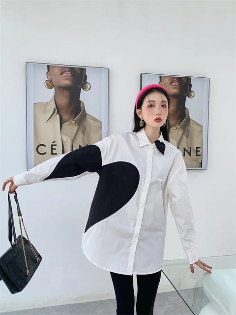 New Contrast Color Lapel Long Sleeves Single Breasted Shirt CODE: KAR2486