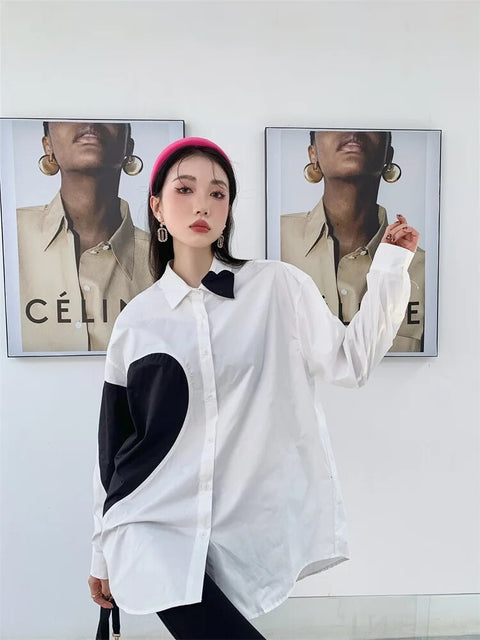 New Contrast Color Lapel Long Sleeves Single Breasted Shirt CODE: KAR2486