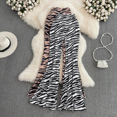 New Summer High Waist Zebra Print Drape Dragging Flared Trouser CODE: KAR2504