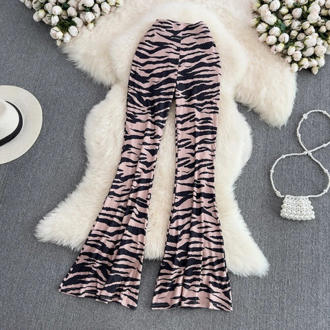 New Summer High Waist Zebra Print Drape Dragging Flared Trouser CODE: KAR2504