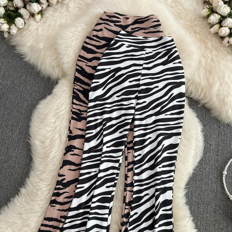 New Summer High Waist Zebra Print Drape Dragging Flared Trouser CODE: KAR2504