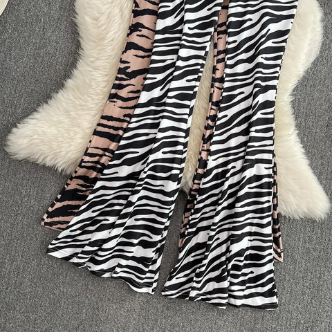 New Summer High Waist Zebra Print Drape Dragging Flared Trouser CODE: KAR2504