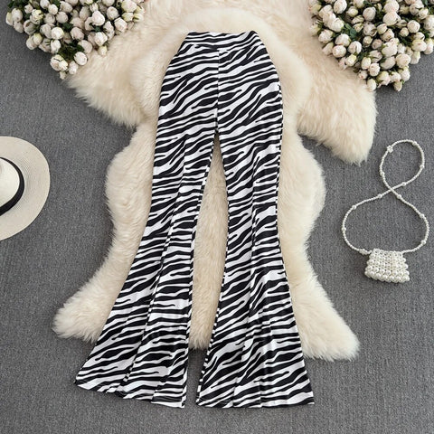 New Summer High Waist Zebra Print Drape Dragging Flared Trouser CODE: KAR2504