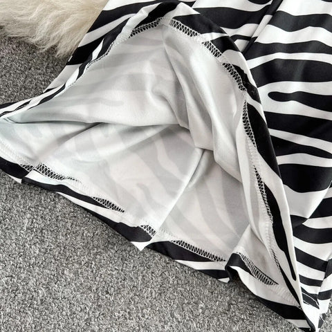 New Summer High Waist Zebra Print Drape Dragging Flared Trouser CODE: KAR2504