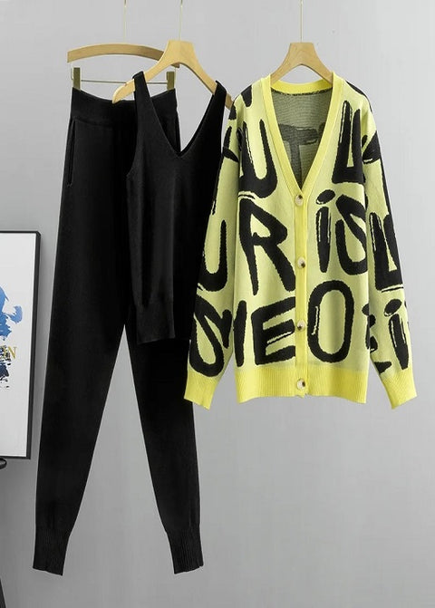 Autumn Fashion Designer Cardigan Tracksuits Letters Knitted Pocket Harem Pant 3 Piece Set CODE: KAR2564