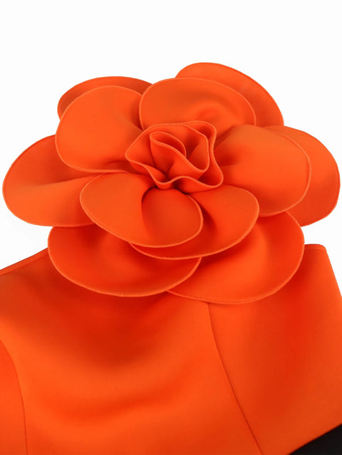 New Classy Sheath Orange Flower Cold Shoulder Empire Formal Patchwork Dress CODE: KAR2576