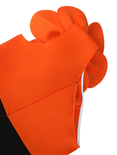 New Classy Sheath Orange Flower Cold Shoulder Empire Formal Patchwork Dress CODE: KAR2576