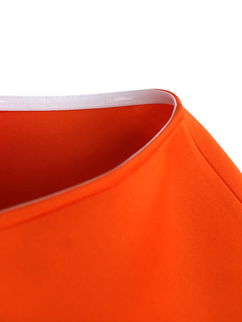 New Classy Sheath Orange Flower Cold Shoulder Empire Formal Patchwork Dress CODE: KAR2576