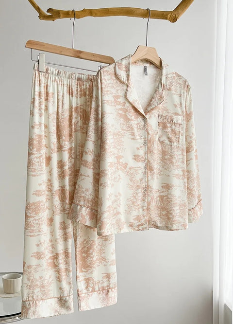 New Summer Long-sleeved Shirt Pant Thin Section Pajama Set CODE: KAR2591