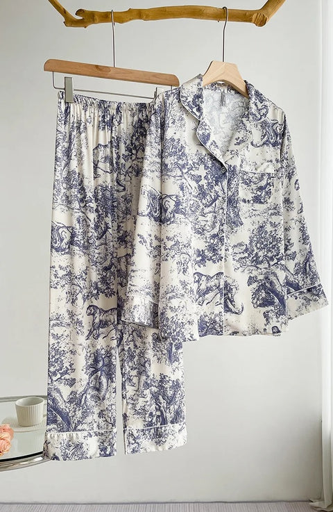 New Summer Long-sleeved Shirt Pant Thin Section Pajama Set CODE: KAR2591