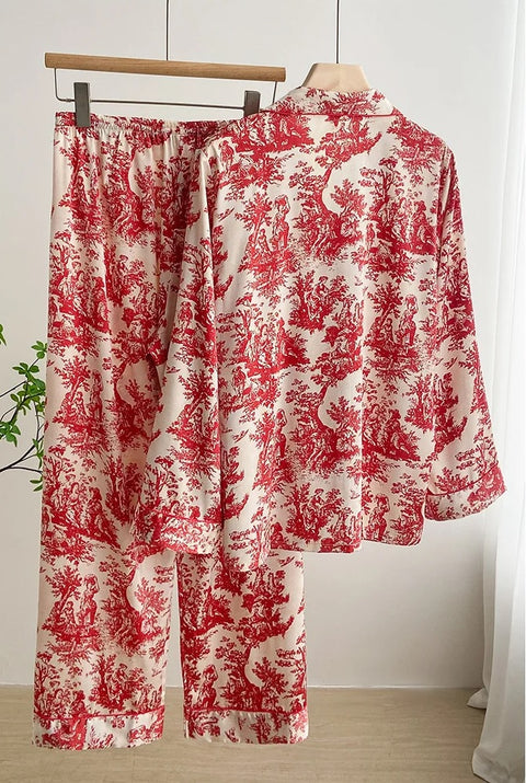 New Summer Long-sleeved Shirt Pant Thin Section Pajama Set CODE: KAR2591
